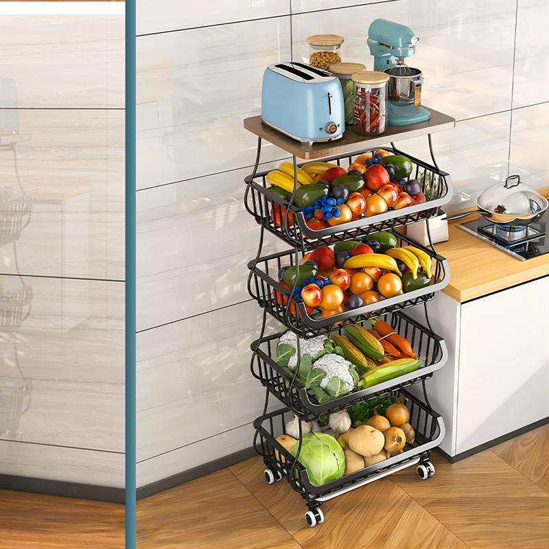 跨境小推车蔬菜置物架家用厨房落地多层水果蔬菜菜篮子收纳置物架,淘宝优惠券,粉丝福利购,淘宝优惠卷