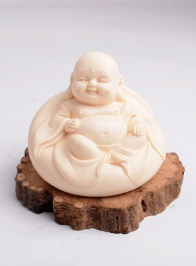 玉黄瓷大肚弥勒佛摆件家居客厅桌面创意笑佛工艺礼R品摆饰车载汽