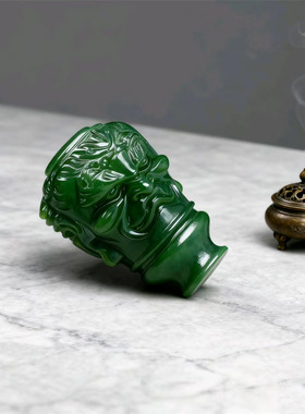 【一念之间】手工制作和田玉玉石一体三通佛头文玩配饰配饰证书