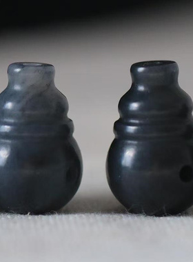 手工制作新疆和田玉青花籽料佛头佛塔一体三通葫芦形文玩串珠配饰