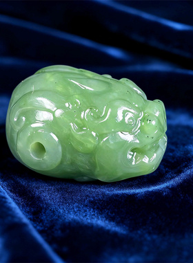 手工制作天然和田玉碧玉貔貅三通一体佛头diy108手链串珠文玩配饰