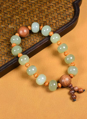 天然和田玉手链男士女款玉石手串青白玉转运珠玉手链首饰礼物证书