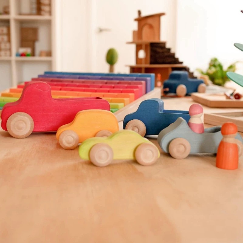 PEATOYS彩虹积木小车椴木手作玩具