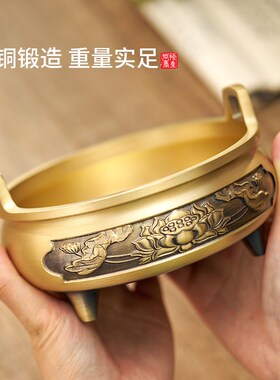 供奉香炉家用室内大号纯黄铜上香宣德熏香炉插香底座烧香的线香炉