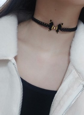 纯手工编织黑白蕾丝颈链甜美仙女项链百搭短款锁骨链闺蜜脖子饰品
