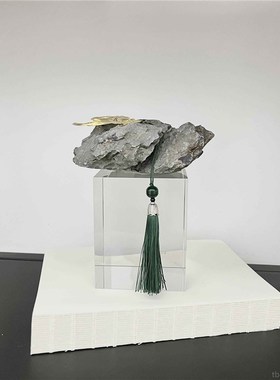 现代新中水天晶然假饰山石摆件样板房玄关柜书房售楼处式软装