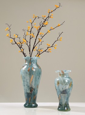 油画系琉璃彩色艺术花瓶摆件餐桌酒店客厅插花花器玄关软装饰摆设