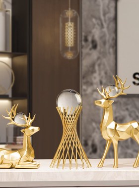 新中式鹿创意轻奢招财摆件家居玄关装饰品现代简约客厅电视酒柜