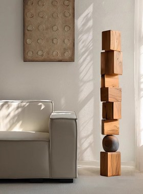 民宿酒店实木雕塑艺术品几何柱子竖高落地摆件展厅样板房玄关软装