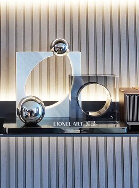 如是简约现代大理石正方圆形摆件样板房客厅R书房玄关软装饰品