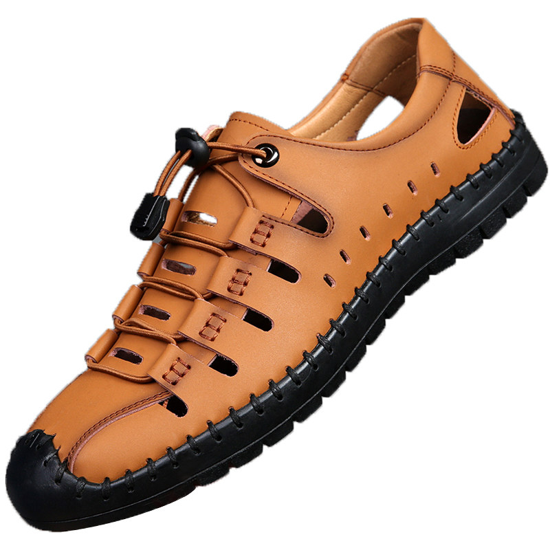 男士皮鞋男鞋夏2021新款透气真皮牛皮软底镂空洞洞鞋凉皮鞋男凉鞋,淘宝优惠券,粉丝福利购,淘宝优惠卷