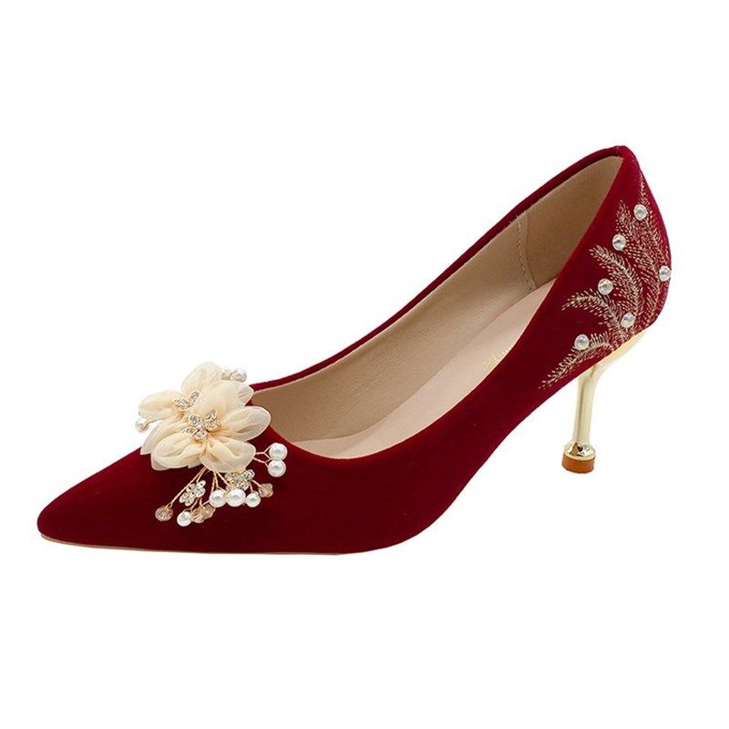 细跟婚鞋孕妇新娘鞋女禾秀主婚纱两穿不累脚浅口酒红色高跟鞋单鞋,淘宝优惠券,粉丝福利购,淘宝优惠卷