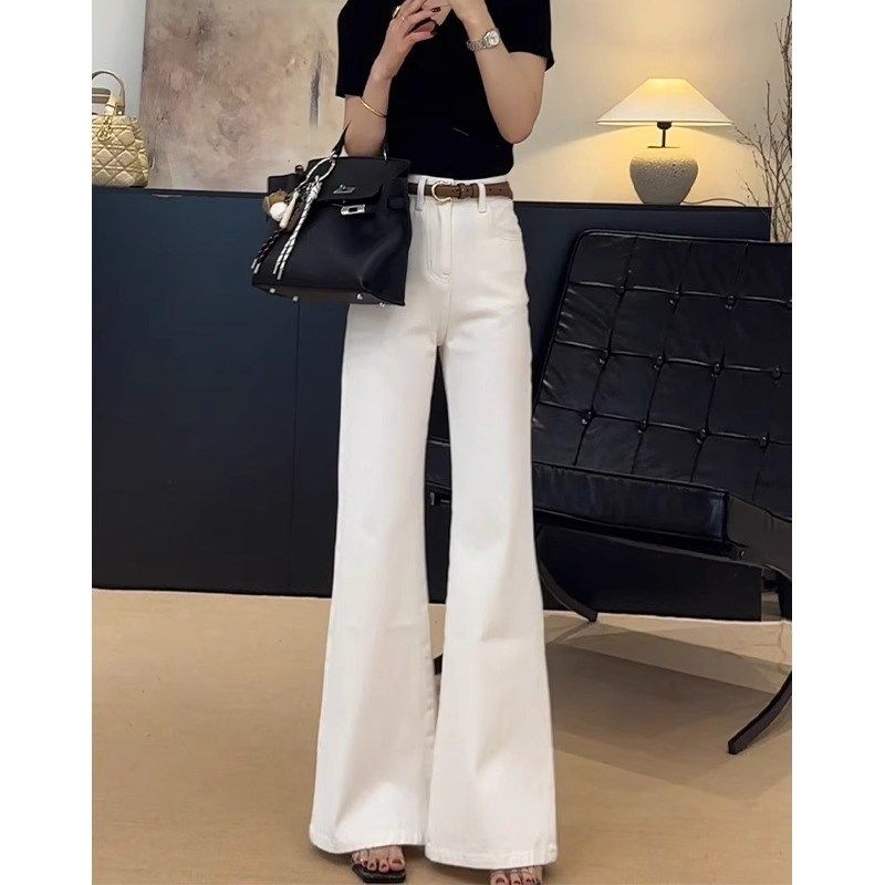 米白色不贴腿微喇牛仔裤女2025年夏季新款气质百搭显瘦直筒喇叭裤,淘宝优惠券,粉丝福利购,淘宝优惠卷