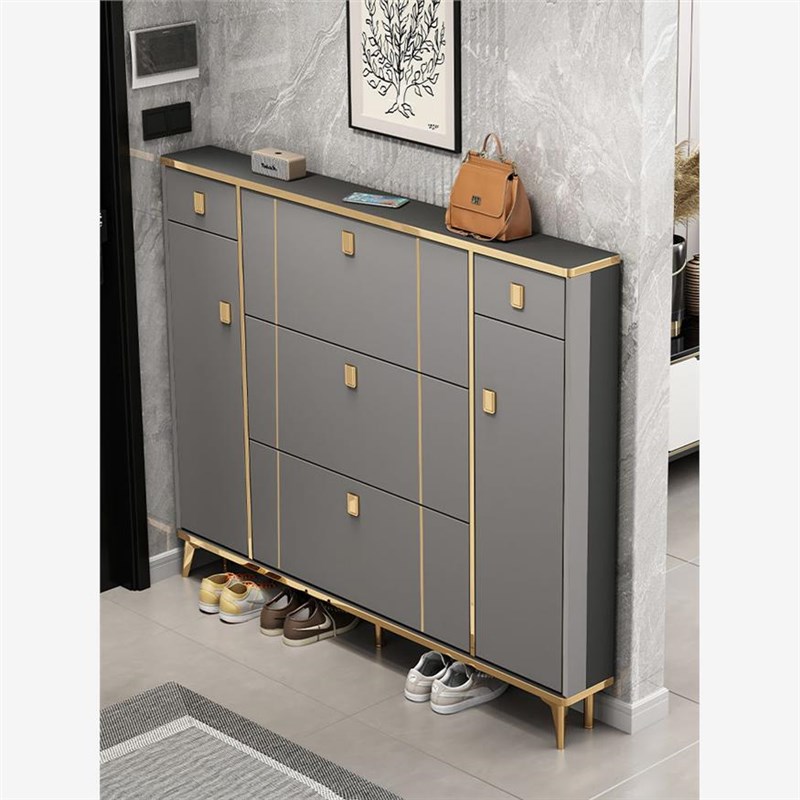 厂家直销轻奢超薄翻斗鞋柜家用门口大容量靠墙多功能易组装玄关柜 - 图0