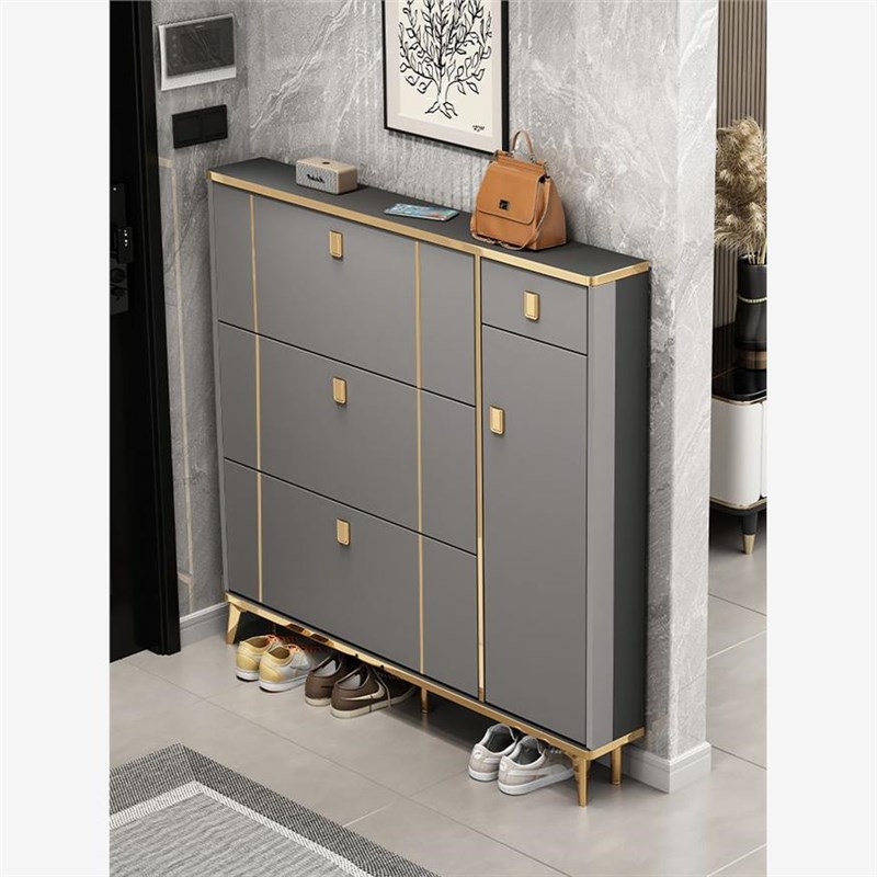 厂家直销轻奢超薄翻斗鞋柜家用门口大容量靠墙多功能易组装玄关柜 - 图1