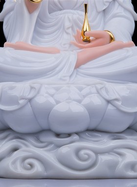 观音菩萨汉白玉佛像坐莲观音南海观世音娑婆三圣佛堂寺庙供奉摆件