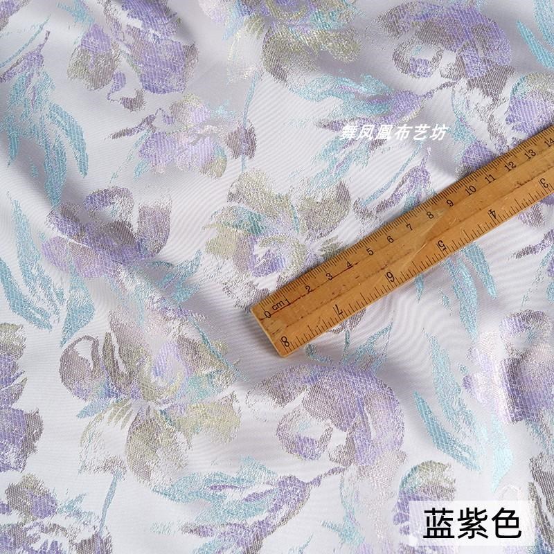 蓝紫色 郁金香花朵织锦缎提花人丝面料 新O中式盘扣马甲外套布料 - 图2