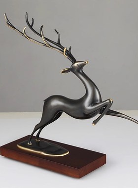 广森亿招财全铜h鹿客厅一跃千里电视柜玄关装饰轻奢高档办公室摆