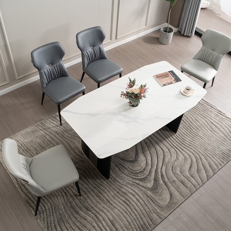 掌上明珠1.4m岩板餐桌现代轻奢大理石纹软包餐T椅家用饭桌 CX - 图1