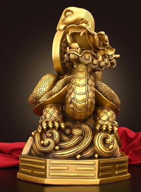 铜龙龟摆件金钱玄武神兽招财黄铜龟蛇四方神兽风水镇宅摆件工艺品