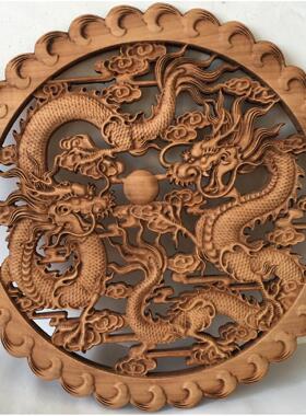 东阳木雕挂件工艺品中国风装饰樟树木墙挂件一年四季祝福38厘米