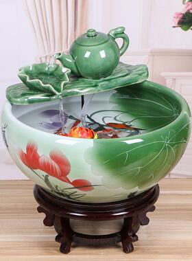 景德镇陶瓷鱼缸客厅喷泉桌面流水摆件鱼缸家用循环招财鱼缸养鱼盆