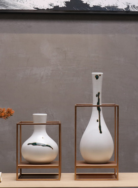 新中式现代创意铁艺陶瓷花瓶花器摆件样板间酒店客厅电视柜装饰品