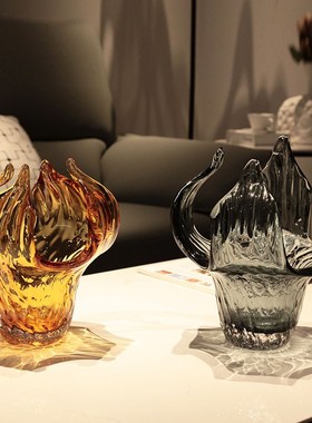 现代极简轻奢几何墨色玻璃花器样板间售楼处客厅餐厅家居软装摆设