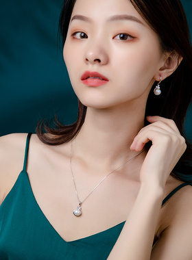 银珍珠项链套装首饰三件套妈妈款送妈妈耳环女纯银项链2021年新款