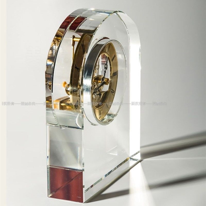 现代轻奢高档中古透明水晶座钟摆件样板房客厅书桌面家居软装时钟,淘宝优惠券,粉丝福利购,淘宝优惠卷