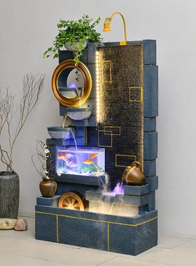 鱼缸客厅2023新款流水景观摆件办公室落地假山喷泉乔迁开业装饰品