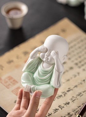 新中式四不小和尚陶瓷人物摆件家居桌面博古架酒柜工艺品装饰品