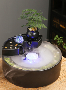 流水摆件循环水喷泉创意陶瓷客厅生财招财办公室桌面微景观装饰品