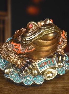 纯黄铜金蟾摆件三足金蝉蟾蜍客厅装饰品办公桌面酒柜店铺开业礼品