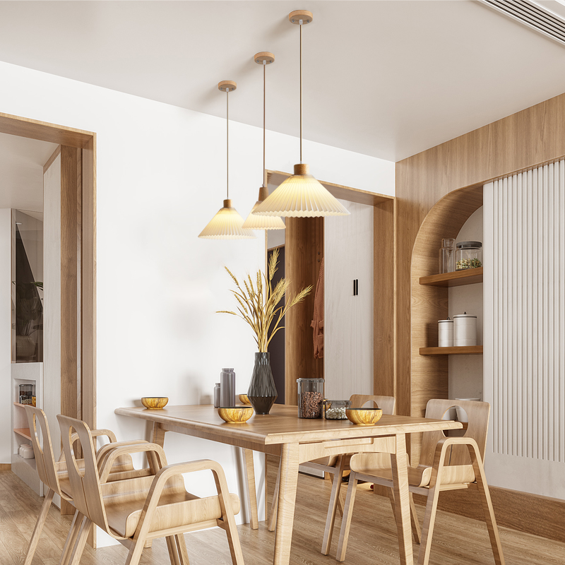 北欧日式餐厅吧台床头百褶布艺轨道位移吊灯阳台田园复古原木灯具 - 图0