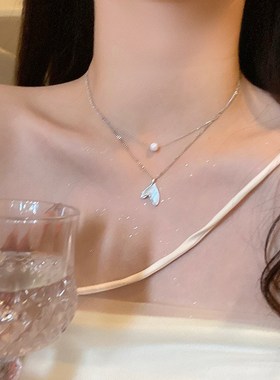 双层贝母鱼尾项链女轻奢小众设计珍珠颈链高级感时尚锁骨链