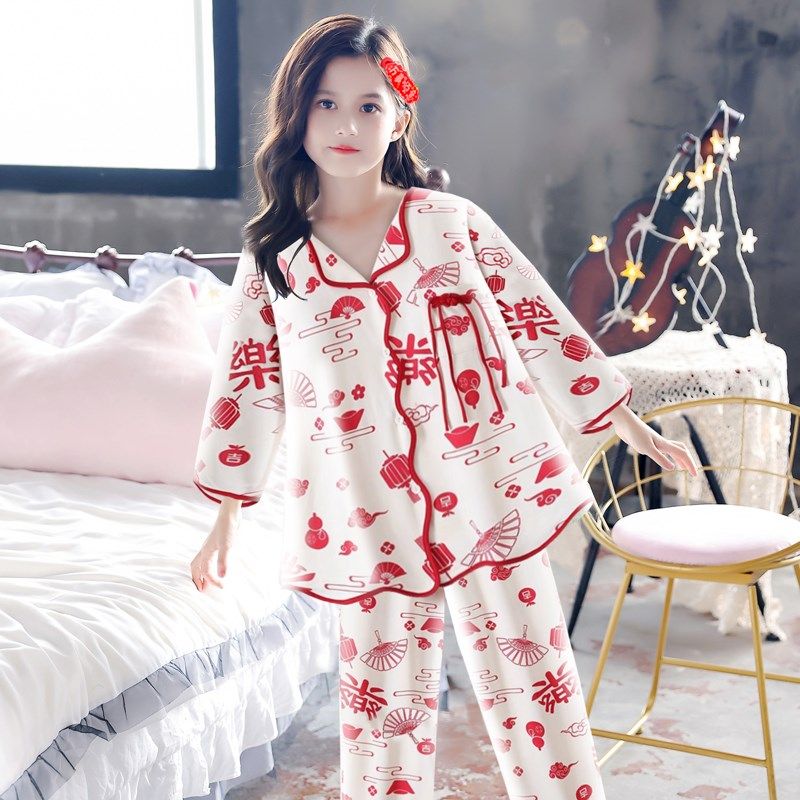 儿童2024新款纯棉睡衣女童春秋季长袖薄款韩版家居服可外穿两件套,淘宝优惠券,粉丝福利购,淘宝优惠卷