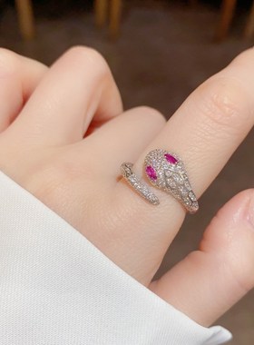 网红冷级淡风锆石蛇形戒指女时尚个性小众设计感指环气质食指戒