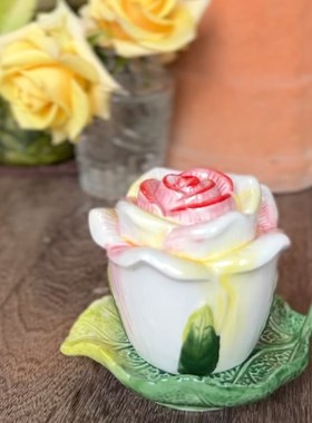 手工釉下彩玫瑰花陶瓷牙签罐牙签筒餐桌茶几摆件创意礼品摆件