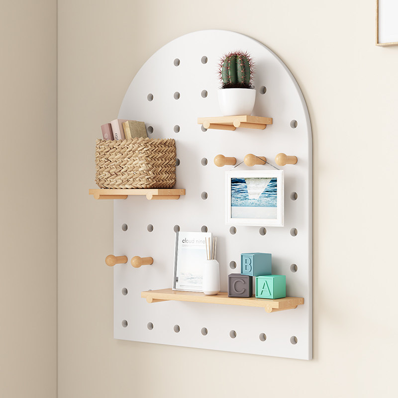 Solid wood hole board custom wall rack decorative partition rack storage rack wooden bookshelf wall partition