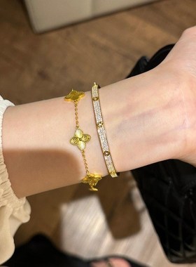 法式复古轻奢半圈满钻金钱手环女奢华重工潮流气质高级感百搭手镯