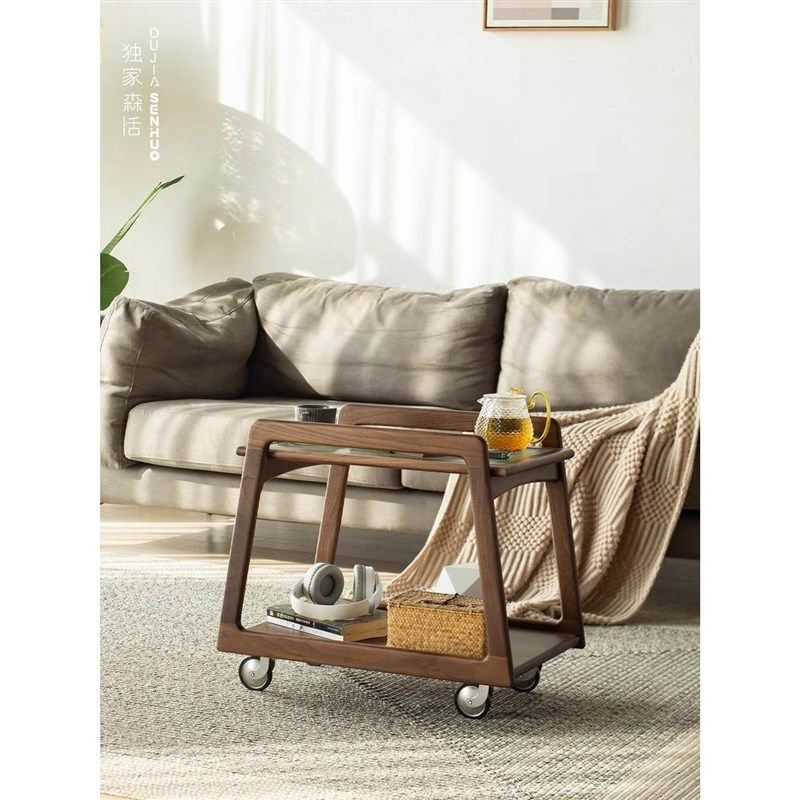 北美黑胡桃c木全实木边几小推车日式沙发茶几置物可移动收纳客厅,淘宝优惠券,粉丝福利购,淘宝优惠卷