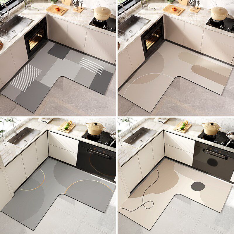 Kitchen non-slip and oil-proof floor mats wipeable and wash-free special carpet 202I4 new waterproof foot mats L-shaped absorbent mats