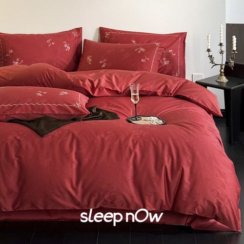 结婚床上用品四件套全棉婚庆大红色床单被套喜被新婚嫁房被罩 - 图2