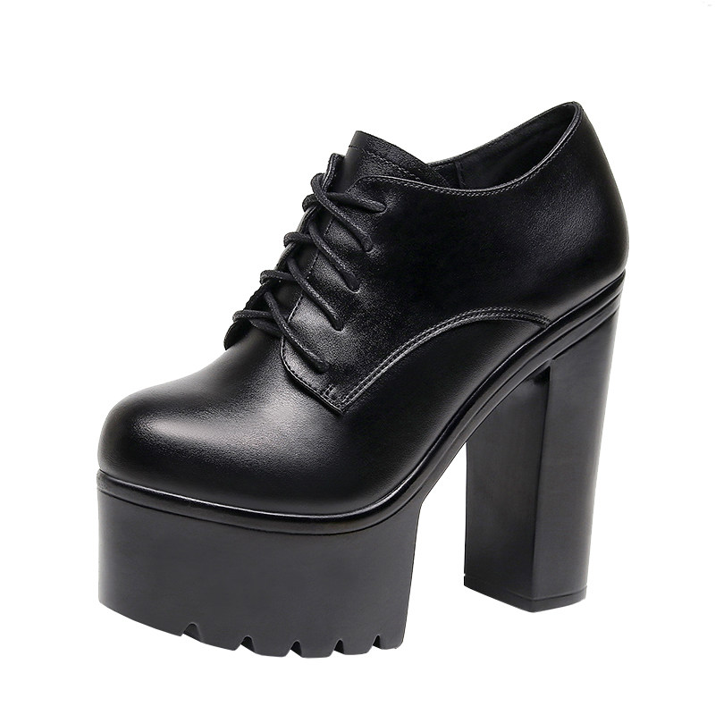 超高跟鞋女粗跟系带四季皮鞋防水台厚底演出鞋不累脚深口加绒单鞋,淘宝优惠券,粉丝福利购,淘宝优惠卷