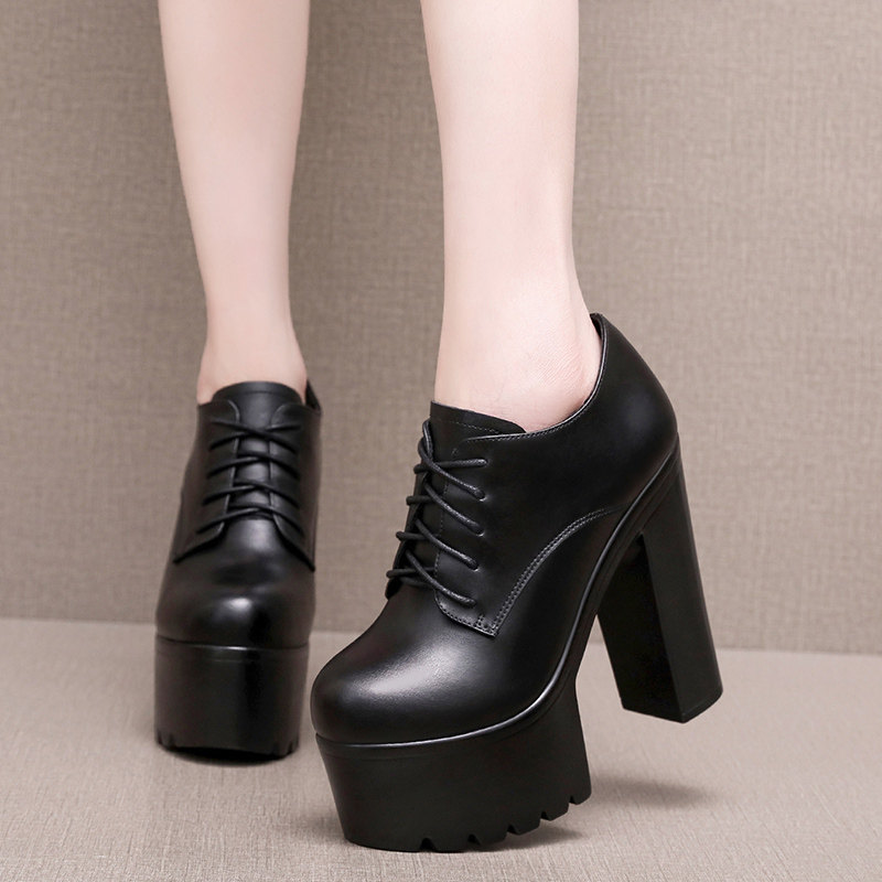 超高跟鞋女粗跟系带四季皮鞋防水台厚底演出鞋不累脚深口加绒单鞋,淘宝优惠券,粉丝福利购,淘宝优惠卷