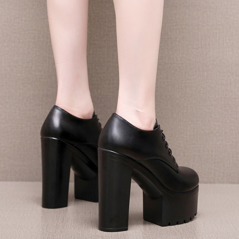 超高跟鞋女粗跟系带四季皮鞋防水台厚底演出鞋不累脚深口加绒单鞋,淘宝优惠券,粉丝福利购,淘宝优惠卷