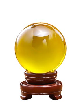 黄色水晶球摆件红绿紫蓝白玻璃球底座玄关家居装饰可旋转客厅摆设