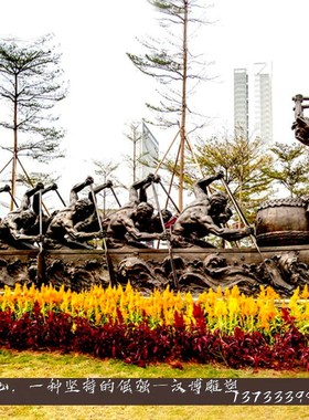 大型划桨竞赛划龙舟民俗雕塑玻璃钢仿铜赛龙舟人物田园景观雕塑