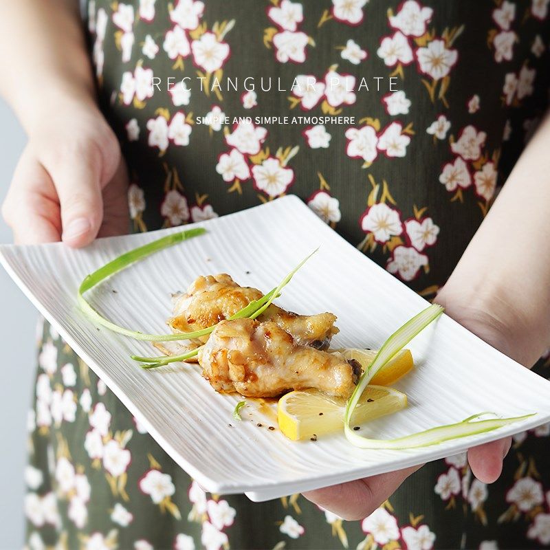 纯白酒店陶瓷餐具细纹长方形平盘寿司盘蛋糕盘西餐盘意面盘饭盘,淘宝优惠券,粉丝福利购,淘宝优惠卷